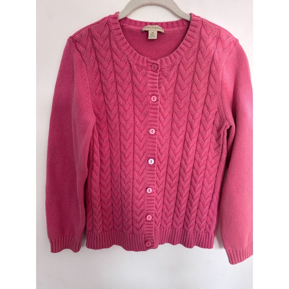 Appleseed's 100% cotton Pink Cable Knit Cardigan Sweater Button Front Medium
